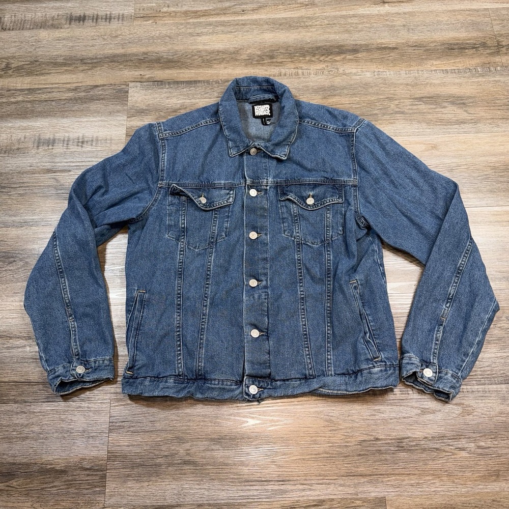 Reclaimed Vintage Jacket Mens Large Blue Denim Long Sleeve Patch On Back